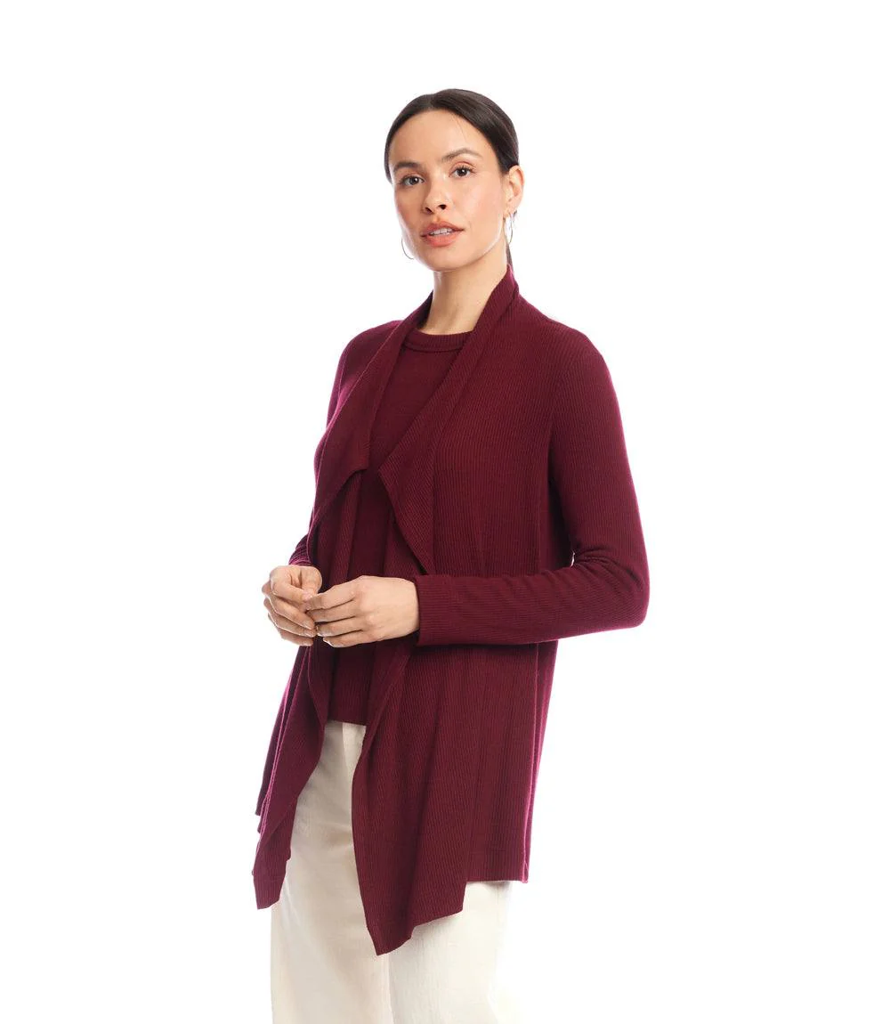 Long Sleeve Ribbed Drape Front Cardigan - Image 4