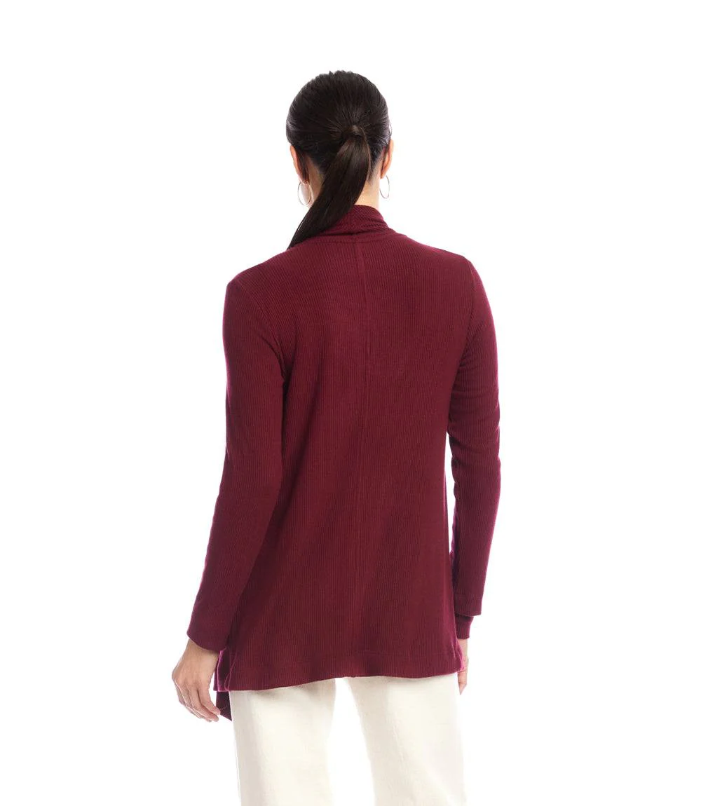Long Sleeve Ribbed Drape Front Cardigan - Image 5