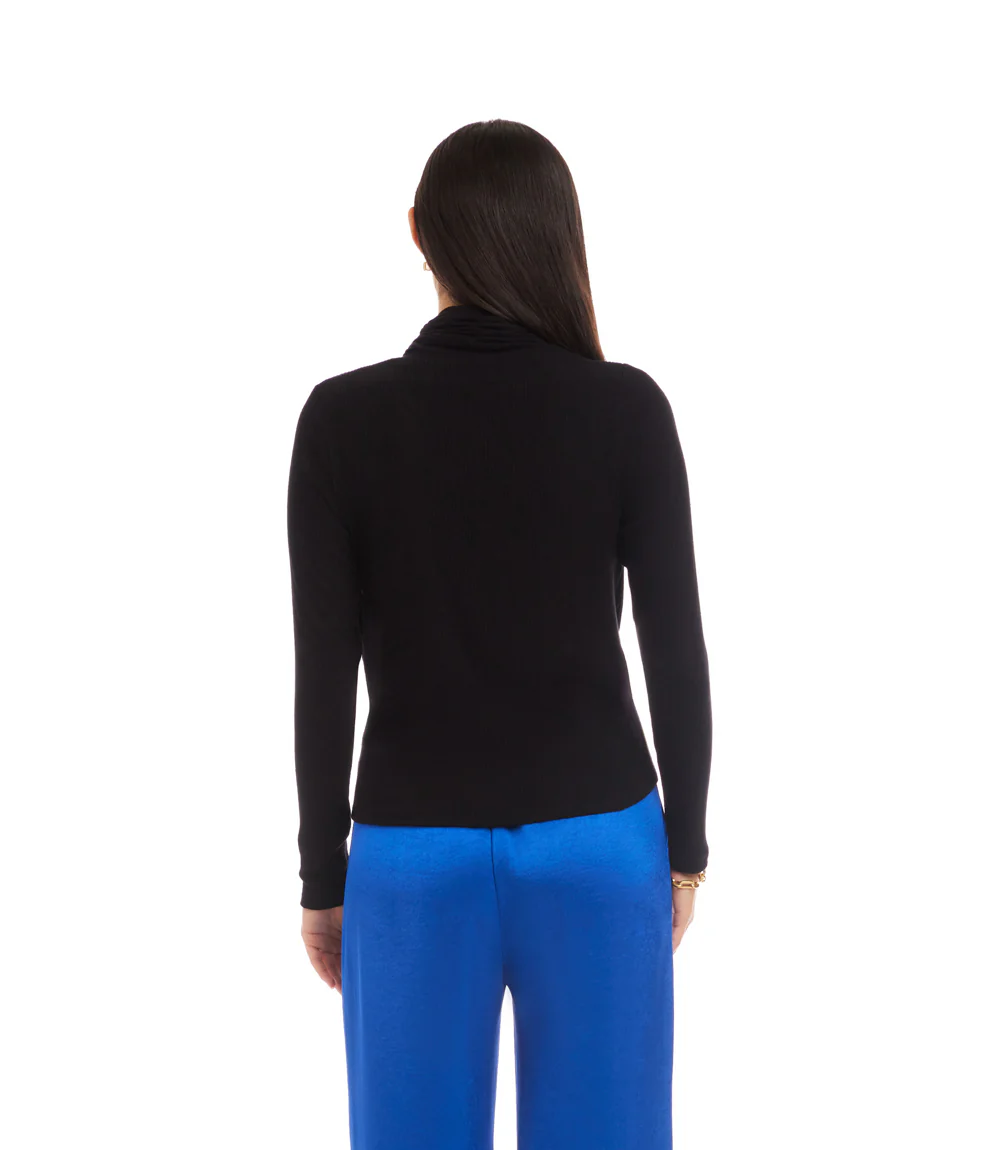 Long Sleeve Ribbed Drape Front Crossover Top - Image 3