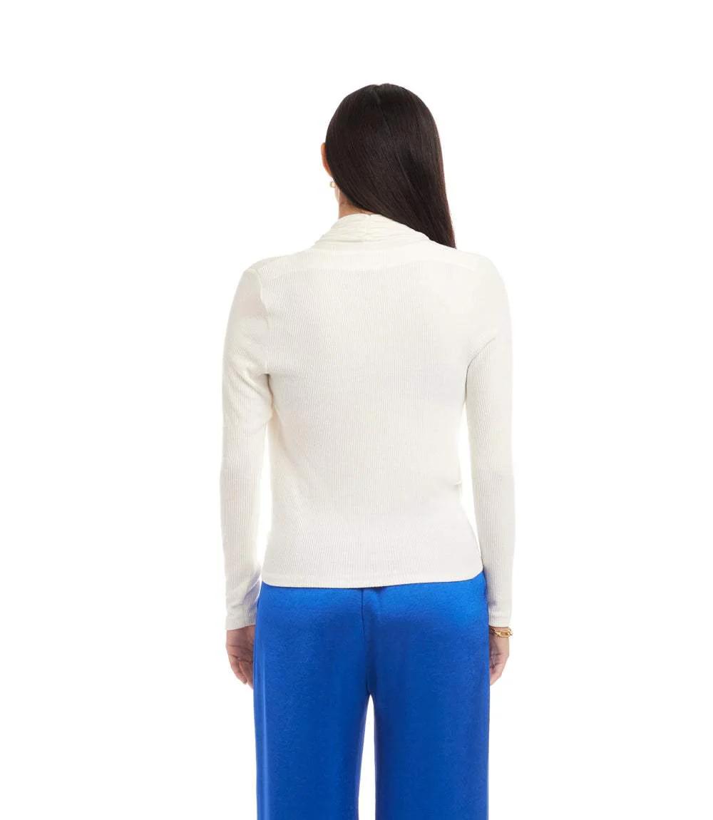 Long Sleeve Ribbed Drape Front Crossover Top - Image 4