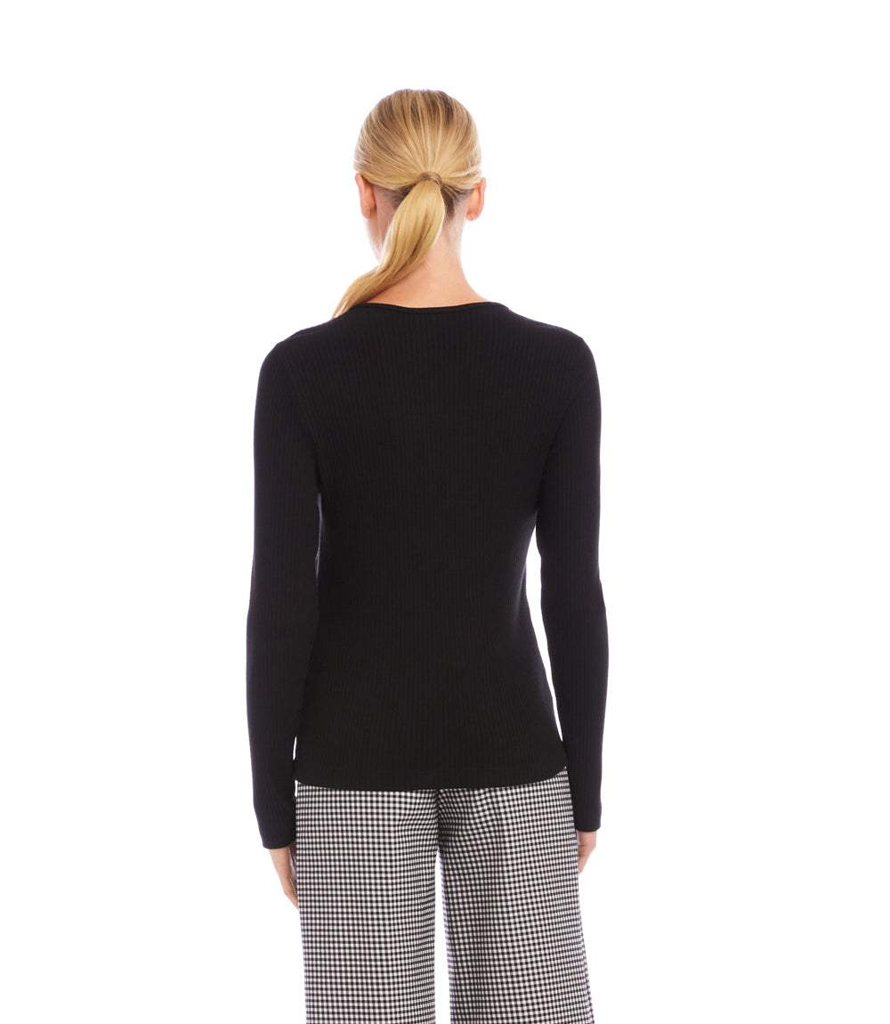 Long Sleeve Ribbed Flower Button Detail Top - Image 4