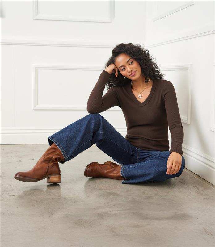 Long Sleeve Ribbed V-Neck Top - Image 2