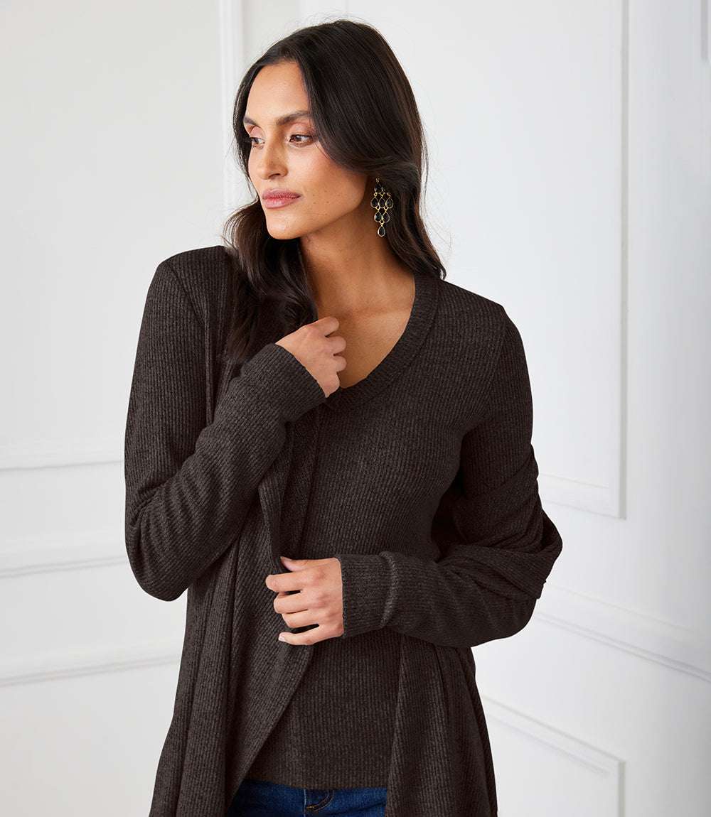 Long Sleeve Ribbed V-Neck Top - Image 3