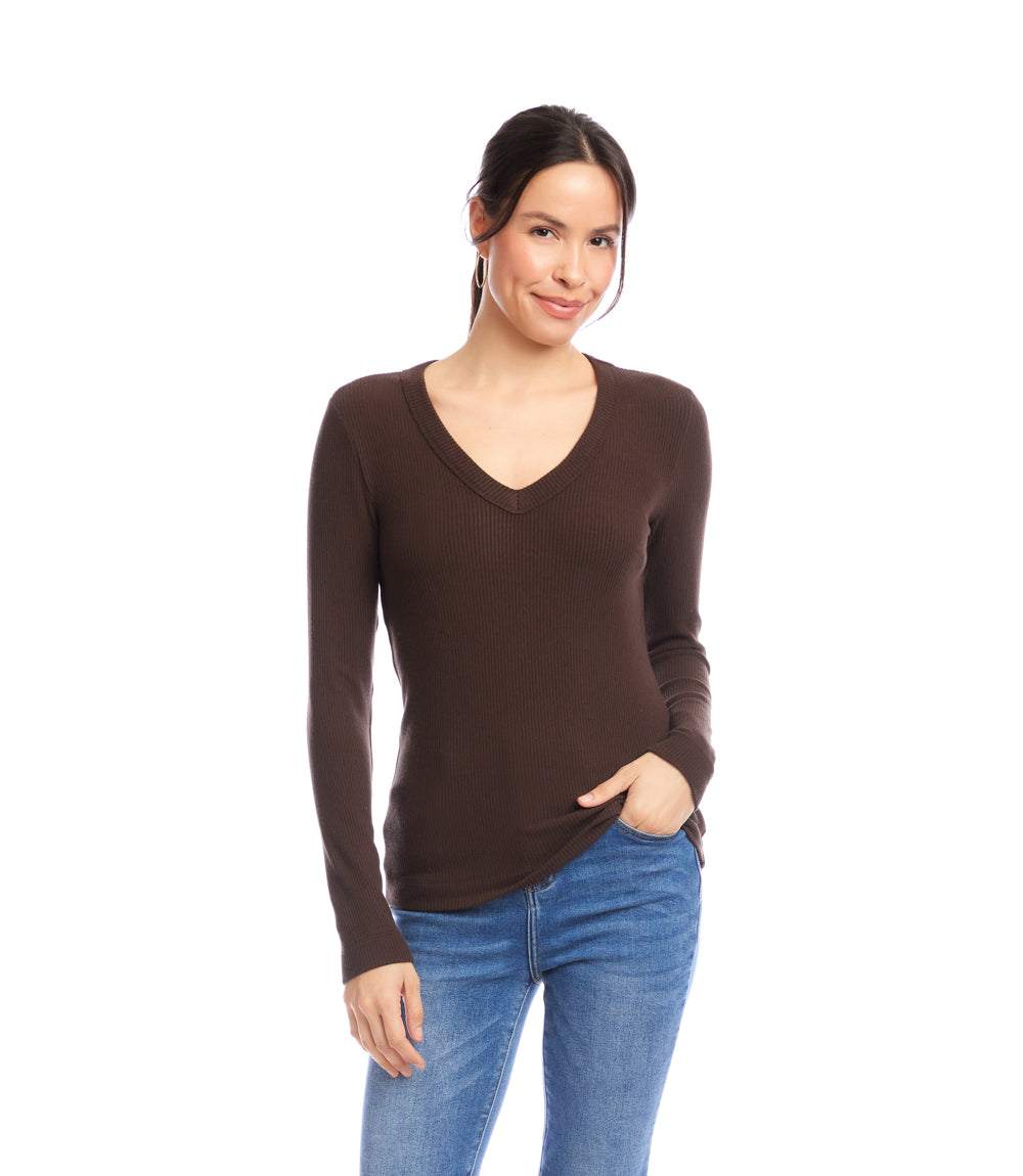 Long Sleeve Ribbed V-Neck Top - Image 4
