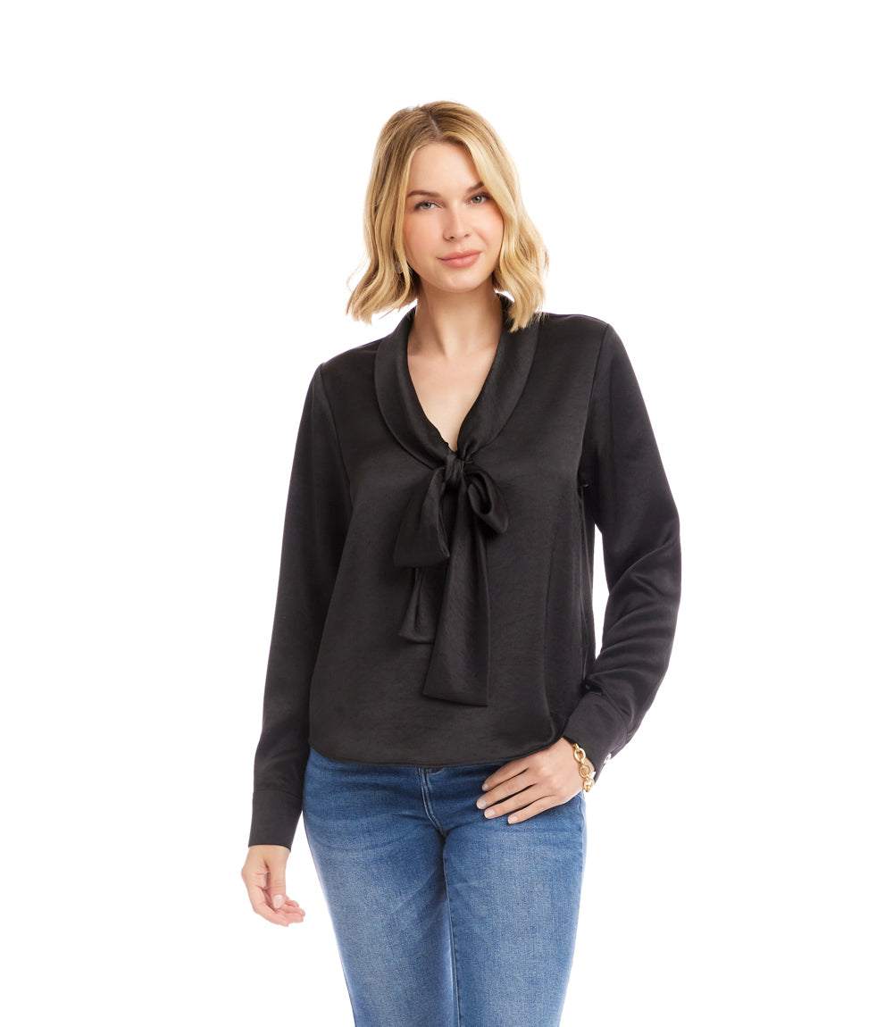 Long Sleeve Satin Bow Top - Image 3