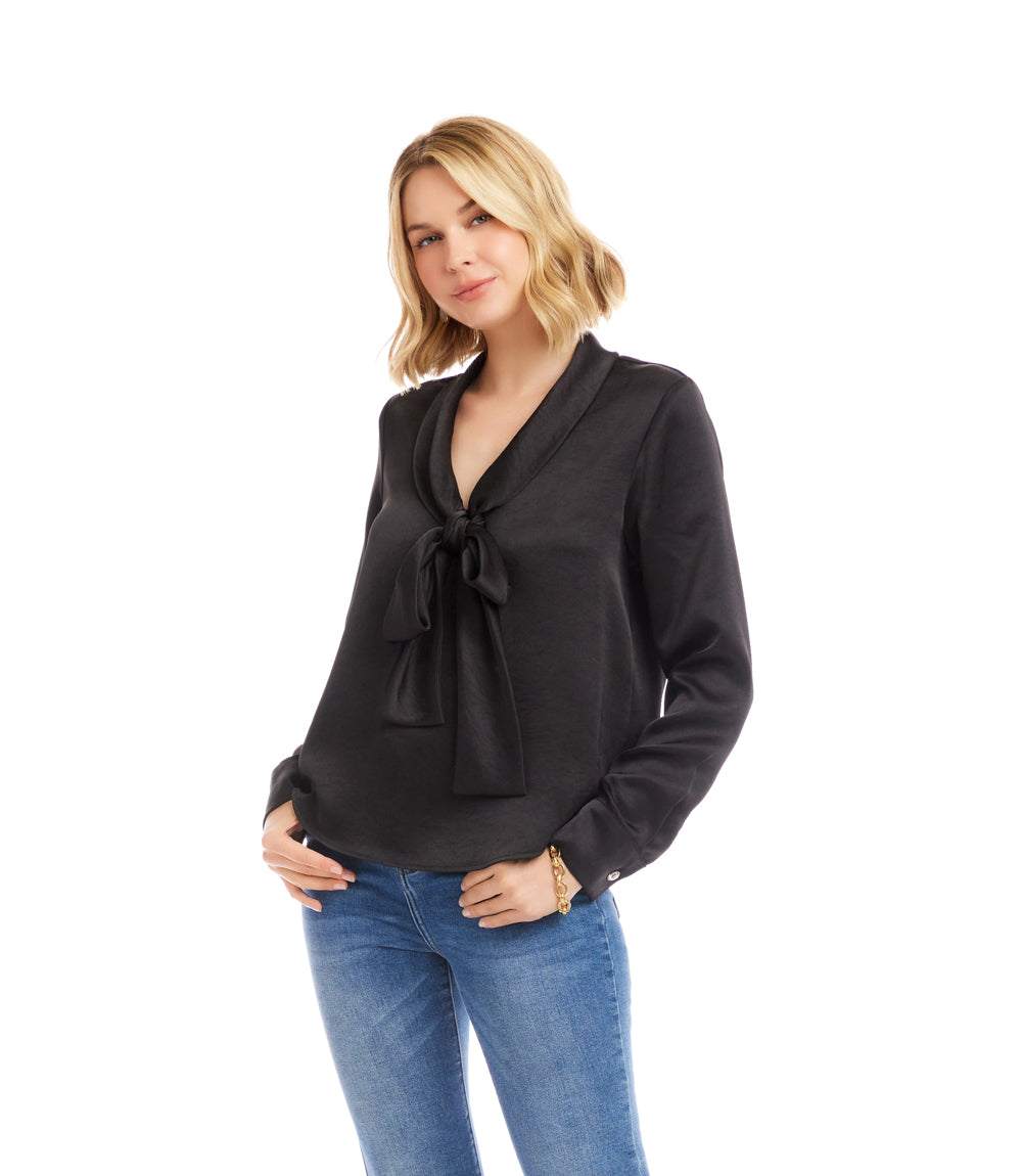 Long Sleeve Satin Bow Top - Image 4