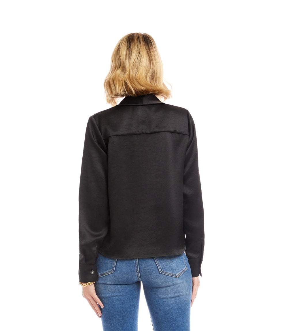 Long Sleeve Satin Bow Top - Image 5