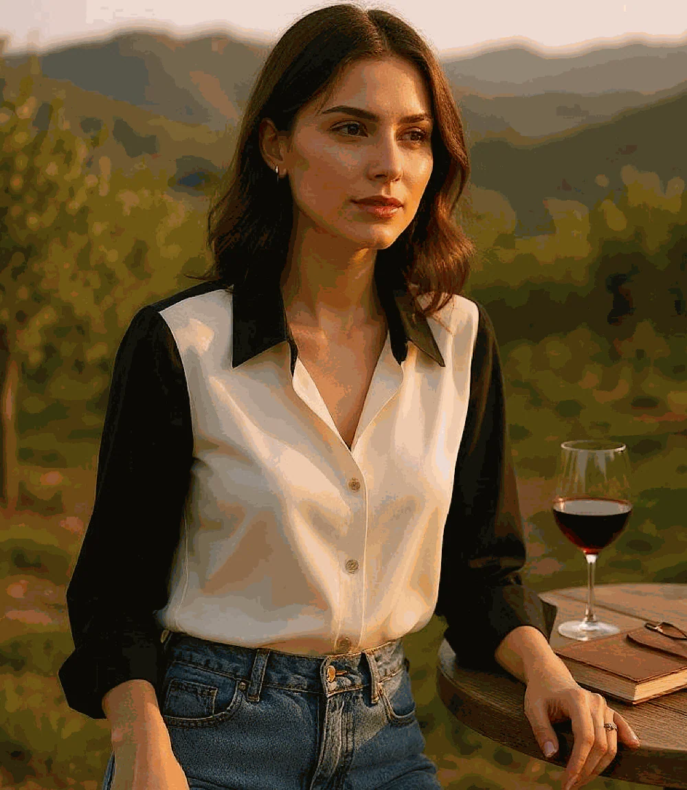 Long Sleeve Satin Colorblock Shirt - Image 10