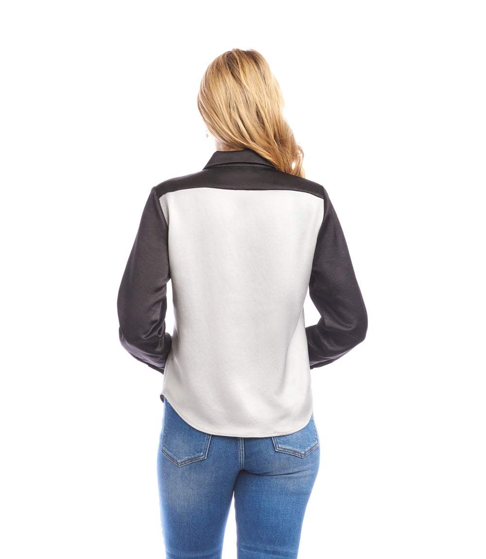 Long Sleeve Satin Colorblock Shirt - Image 5