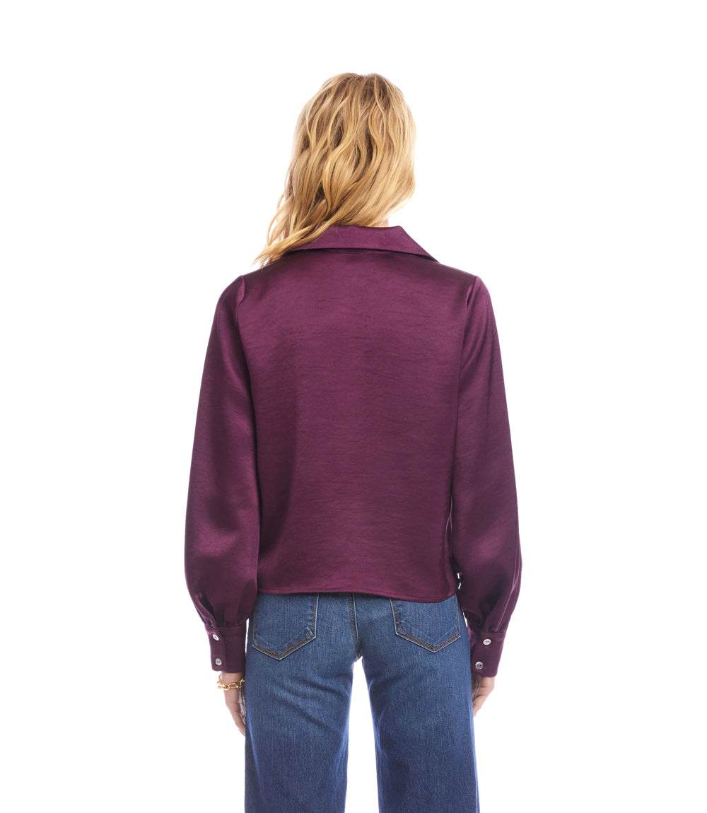 Long Sleeve Satin Tie-Front Top - Image 3
