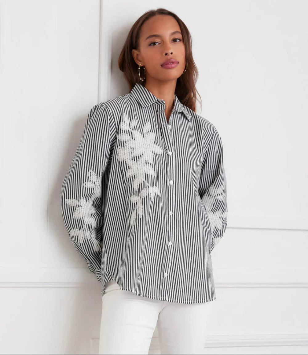 Long Sleeve Stripe Embroidered Shirt - Image 3