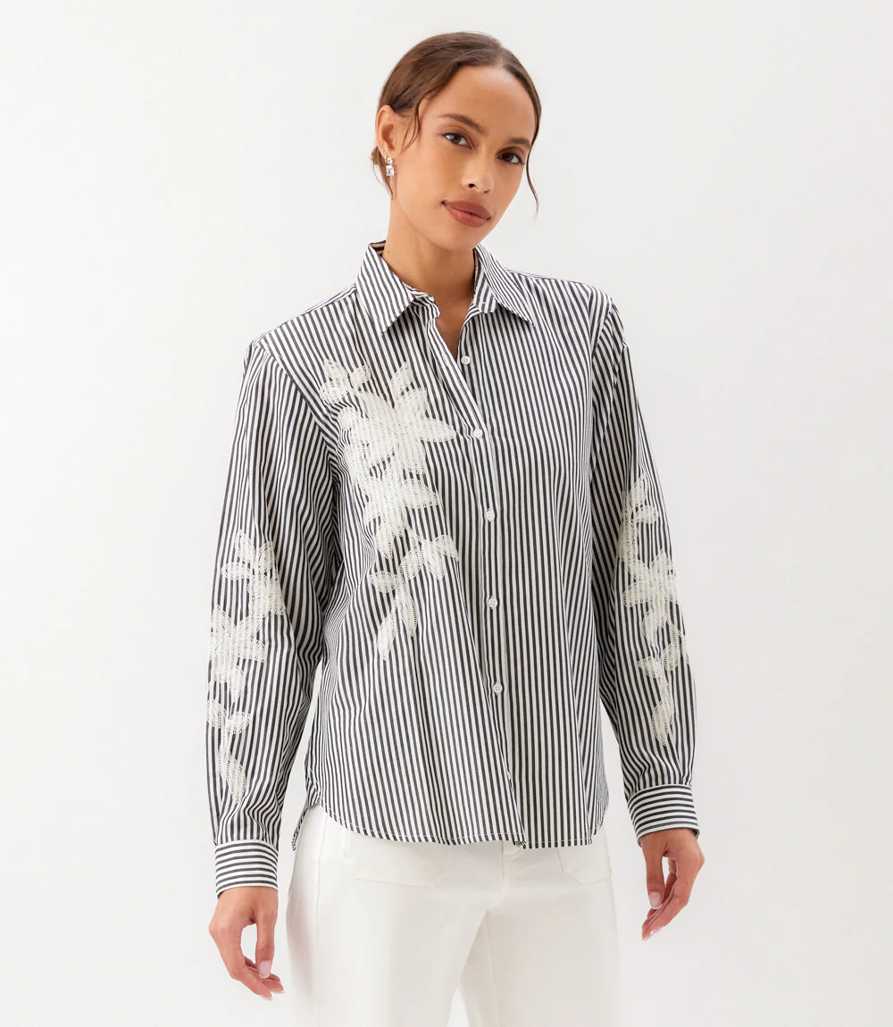 Long Sleeve Stripe Embroidered Shirt - Image 4