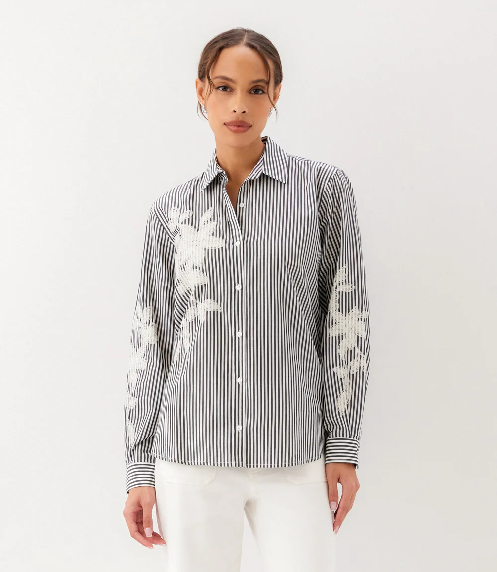 Long Sleeve Stripe Embroidered Shirt - Image 5