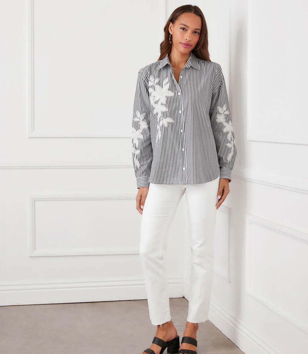 Long Sleeve Stripe Embroidered Shirt - Image 7