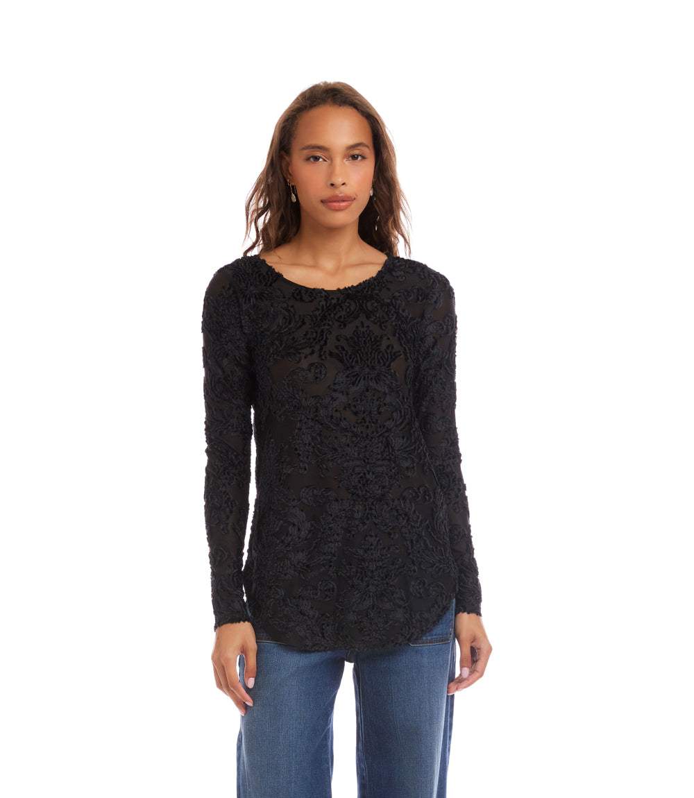 Long Sleeve Velvet Jacquard Shirttail Top - Image 3