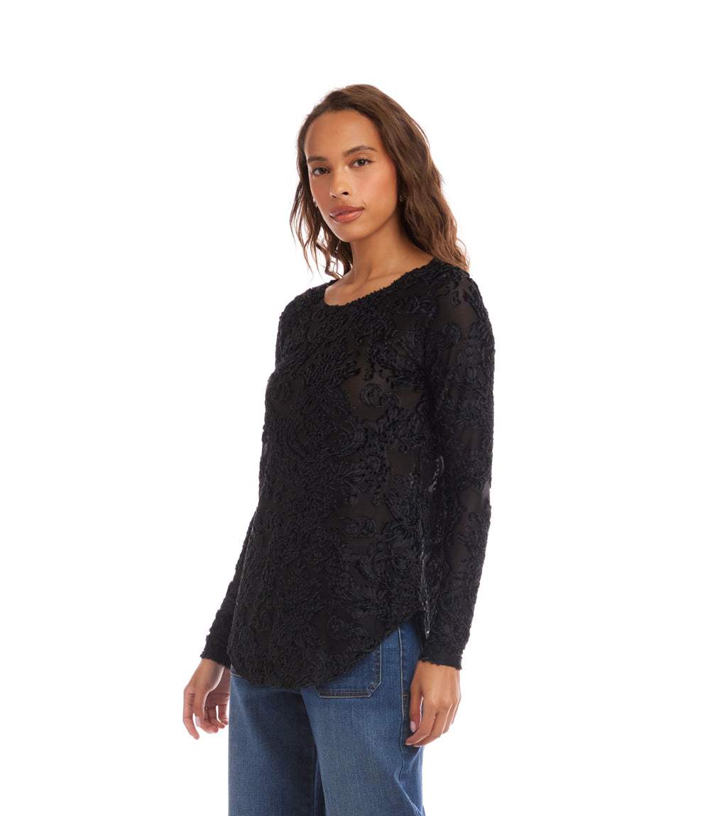 Long Sleeve Velvet Jacquard Shirttail Top - Image 4