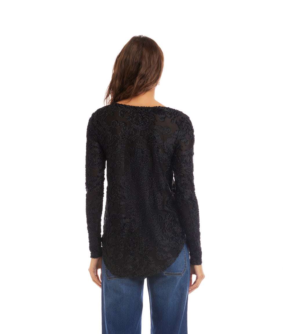 Long Sleeve Velvet Jacquard Shirttail Top - Image 5