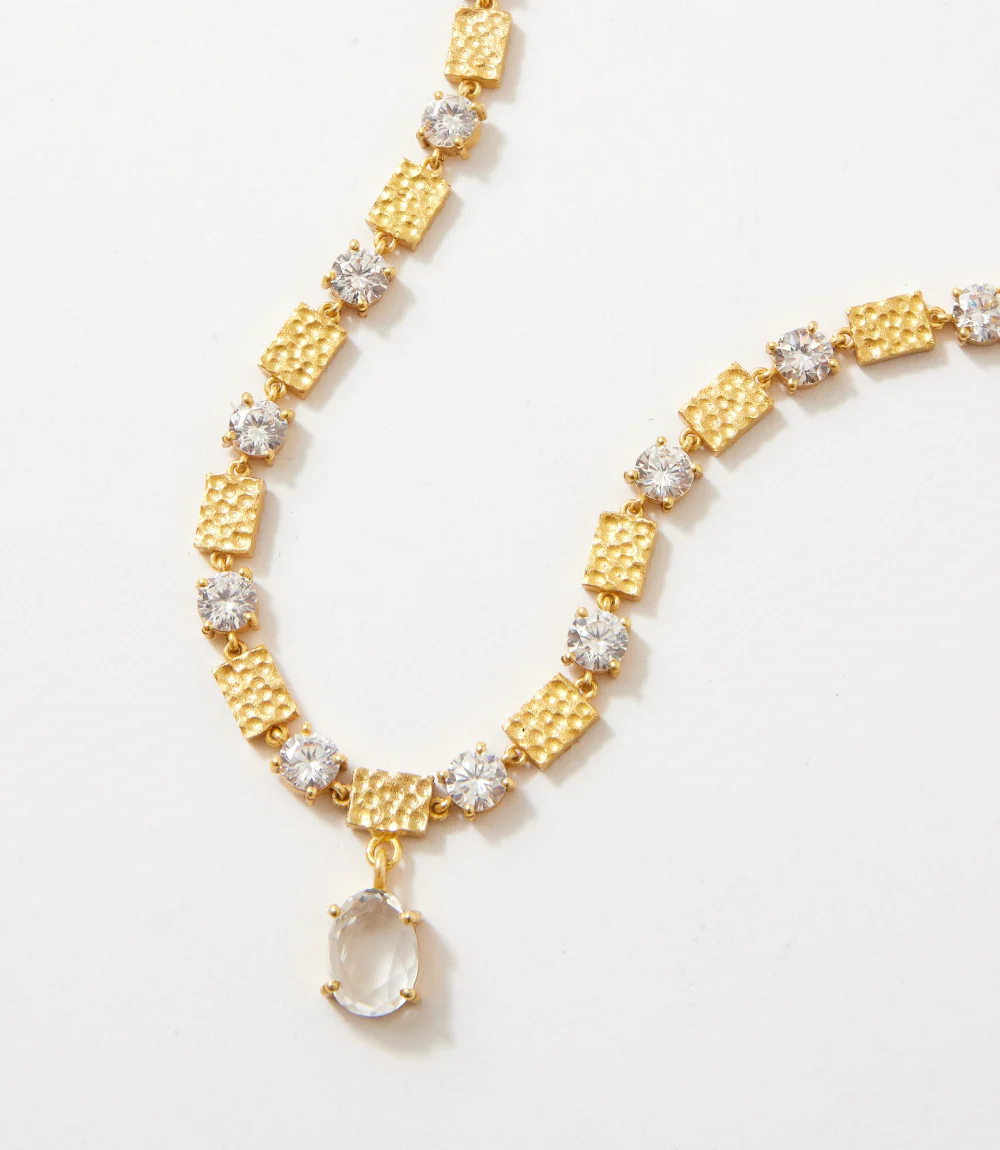 Matte Gold And Crystal Stone Necklace - Image 3