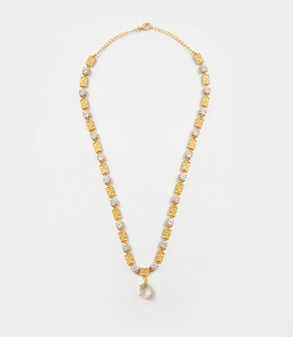 Matte Gold And Crystal Stone Necklace - Image 5