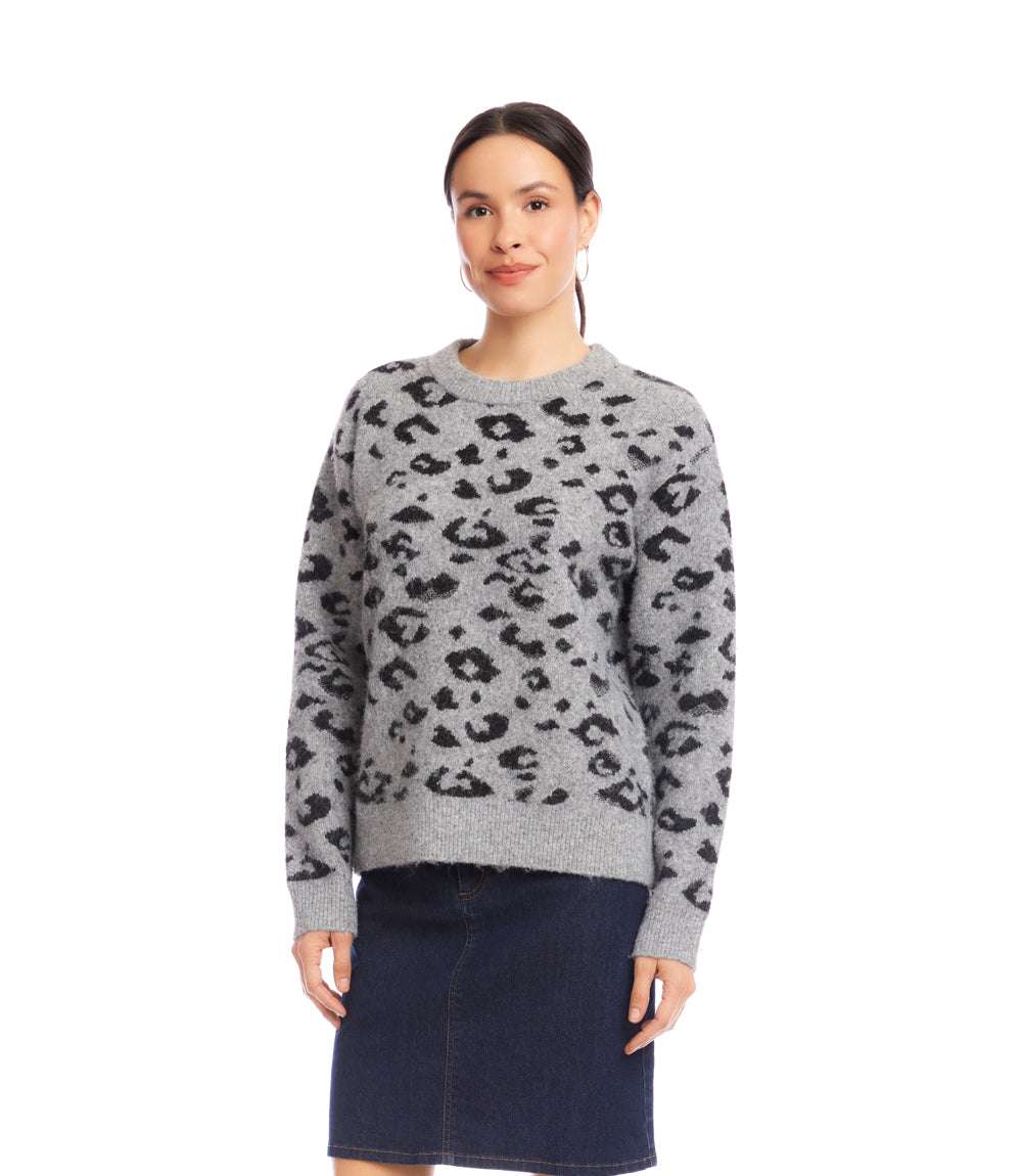 Metallic Animal Print Crewneck Sweater - Image 3