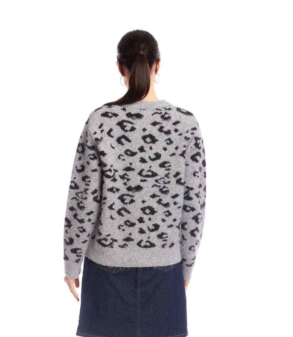 Metallic Animal Print Crewneck Sweater - Image 4
