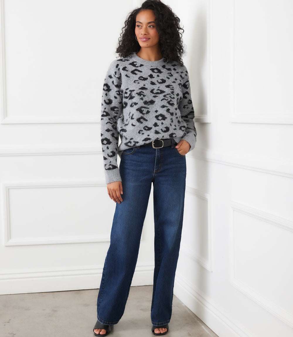 Metallic Animal Print Crewneck Sweater - Image 5