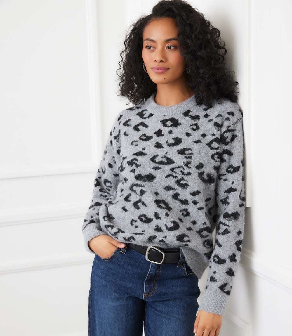 Metallic Animal Print Crewneck Sweater - Image 6