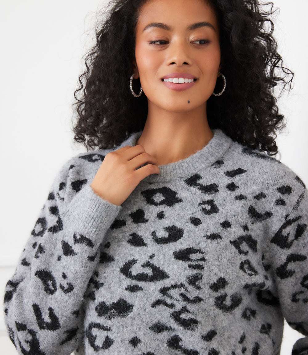 Metallic Animal Print Crewneck Sweater - Image 7