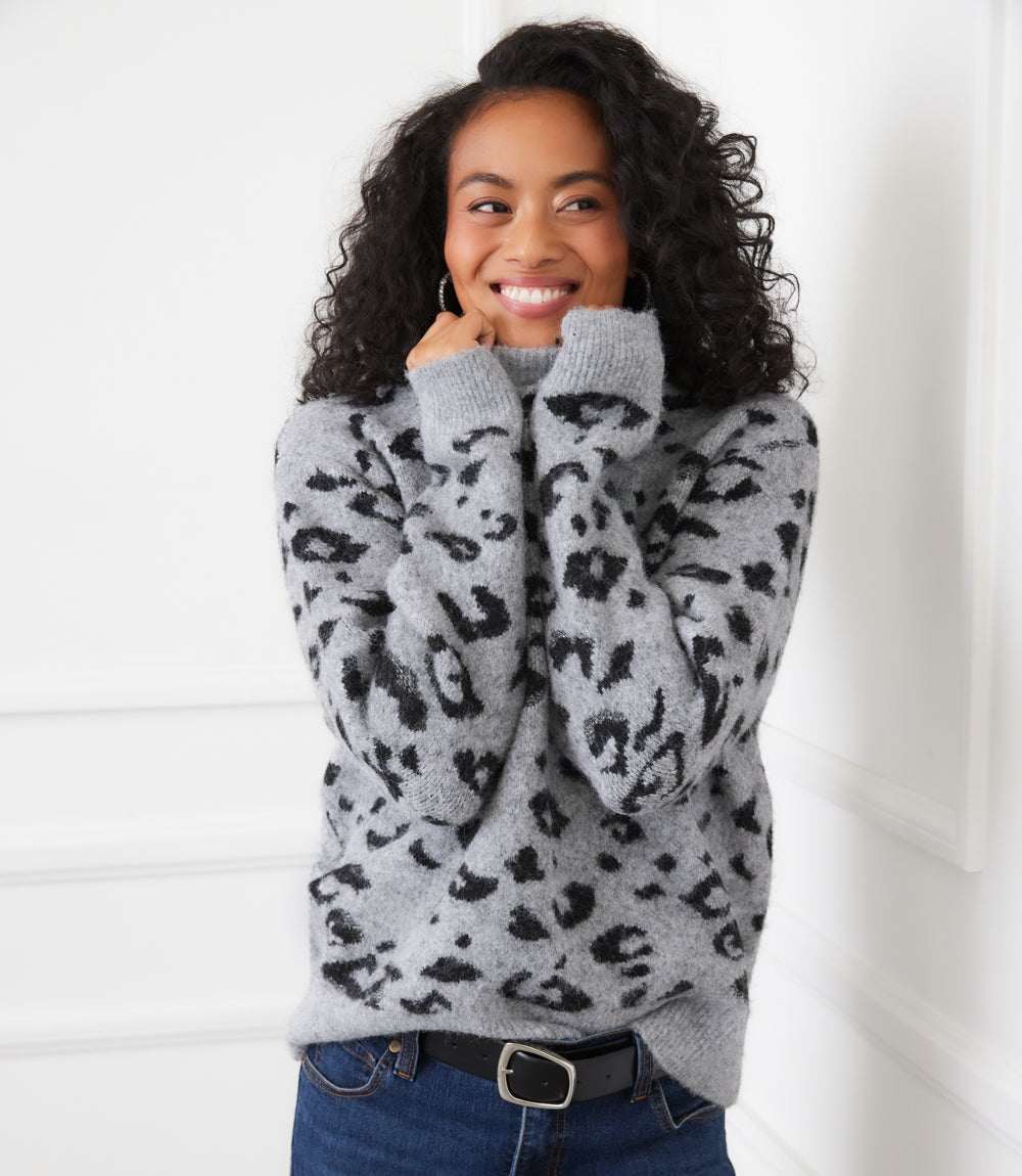 Metallic Animal Print Crewneck Sweater - Image 8