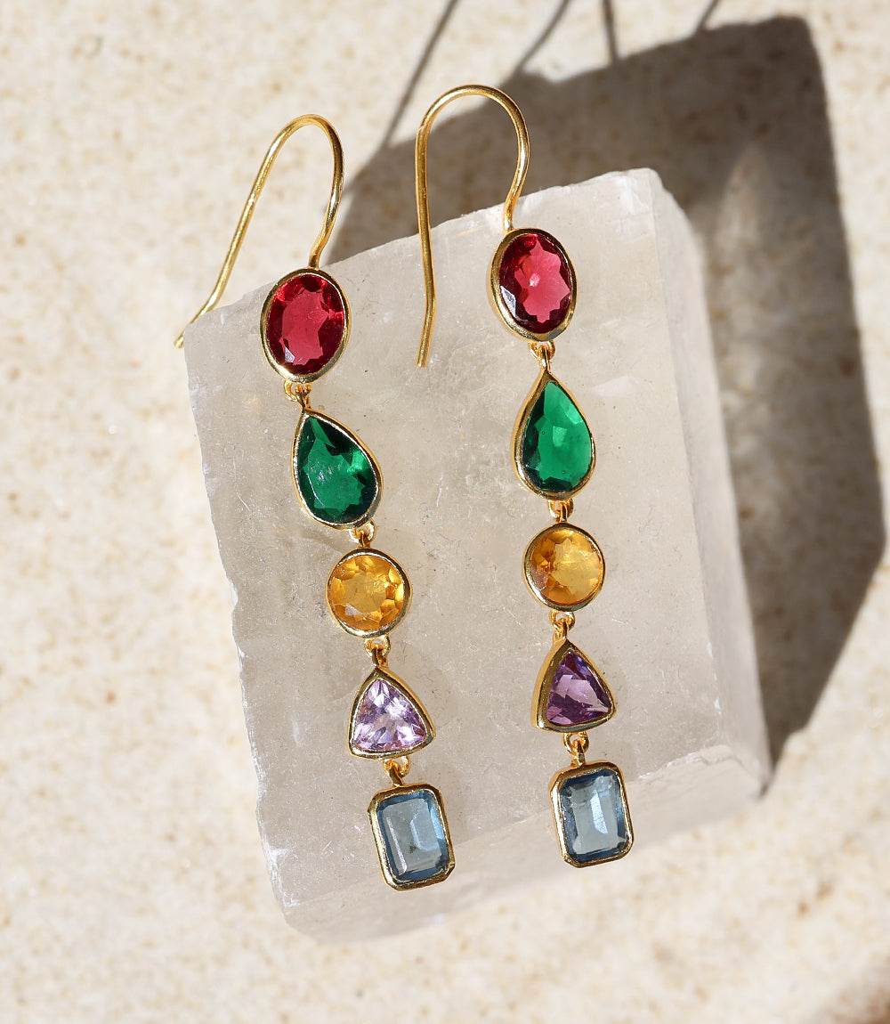 Mixed Gemstone Dangle Earrings