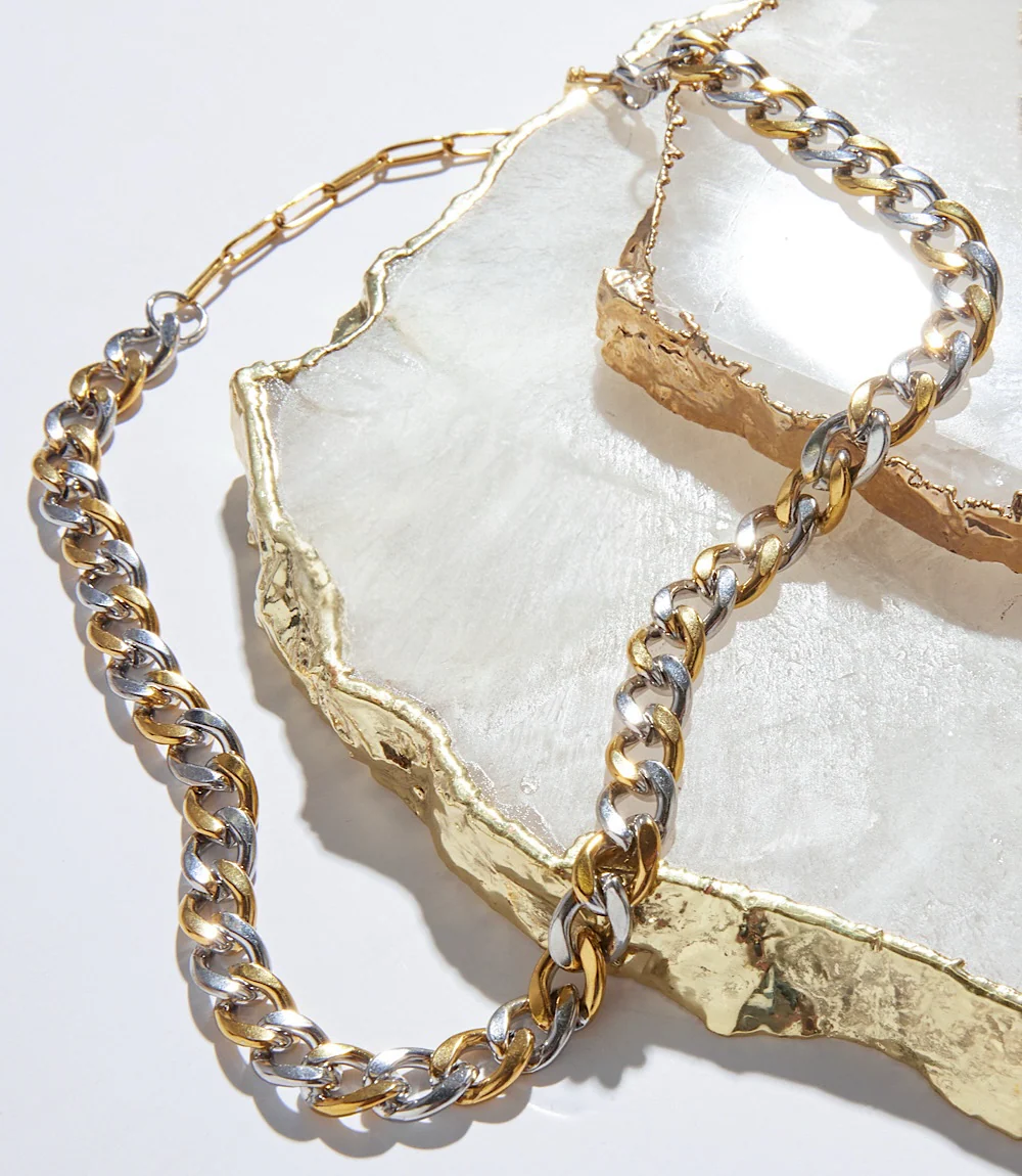Mixed Gold And Silver Chain Necklace - Image 2