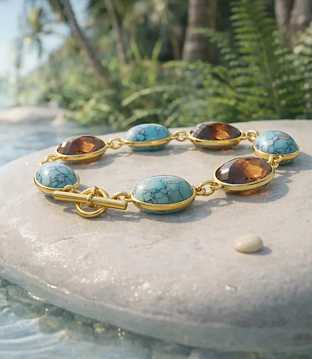 Mixed Turquoise And Gemstone Station Bracelet - Image 4