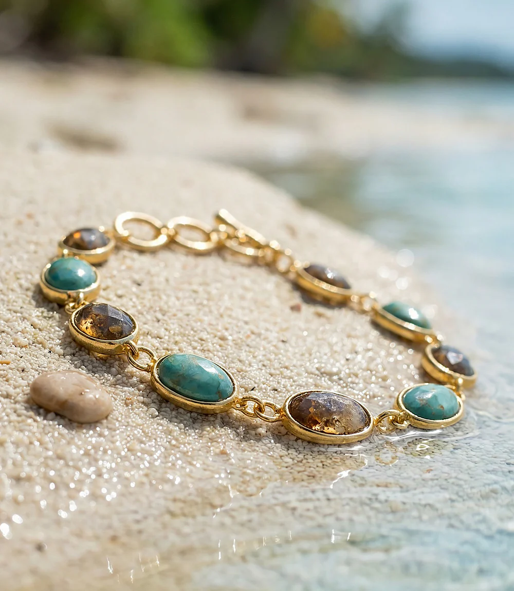 Mixed Turquoise And Gemstone Station Bracelet - Image 5