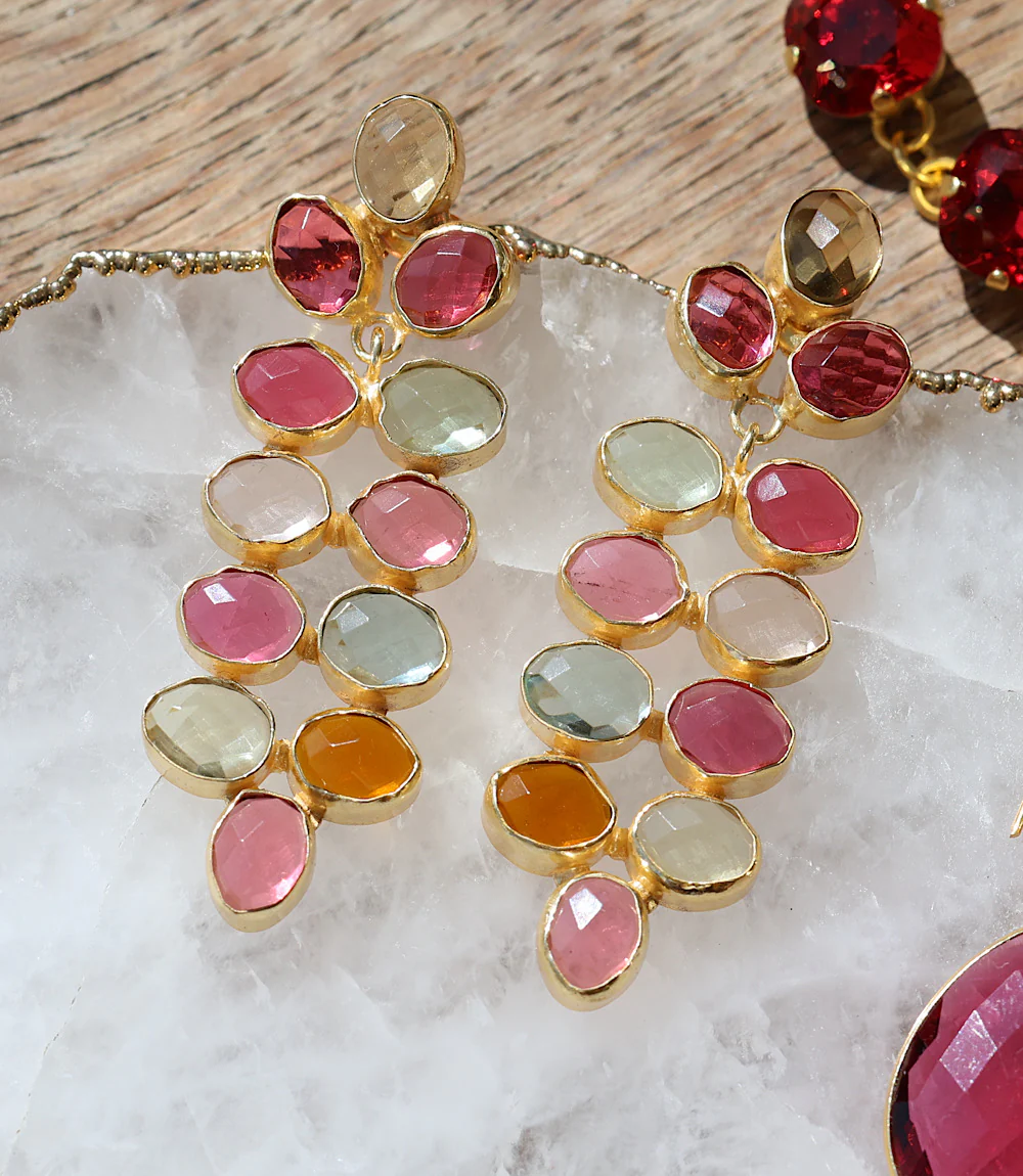 Multi Color Beaded Gemstone Earrings - Image 3