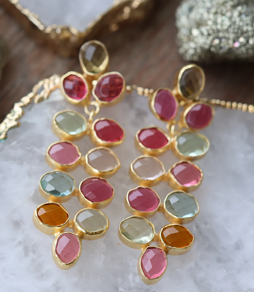 Multi Color Beaded Gemstone Earrings - Image 5