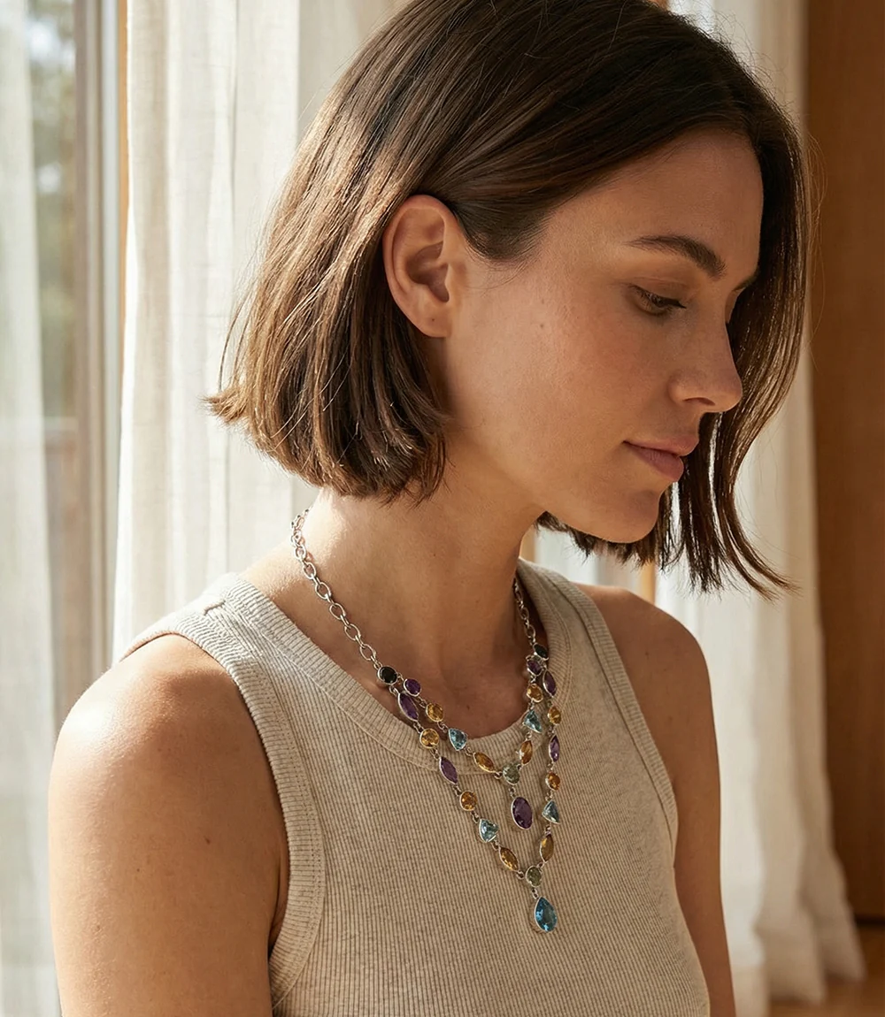 Multi Gemstone Double Strand Necklace - Image 2
