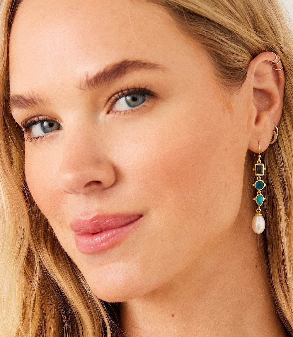 Multi Gemstone Drop Earrings - Image 3