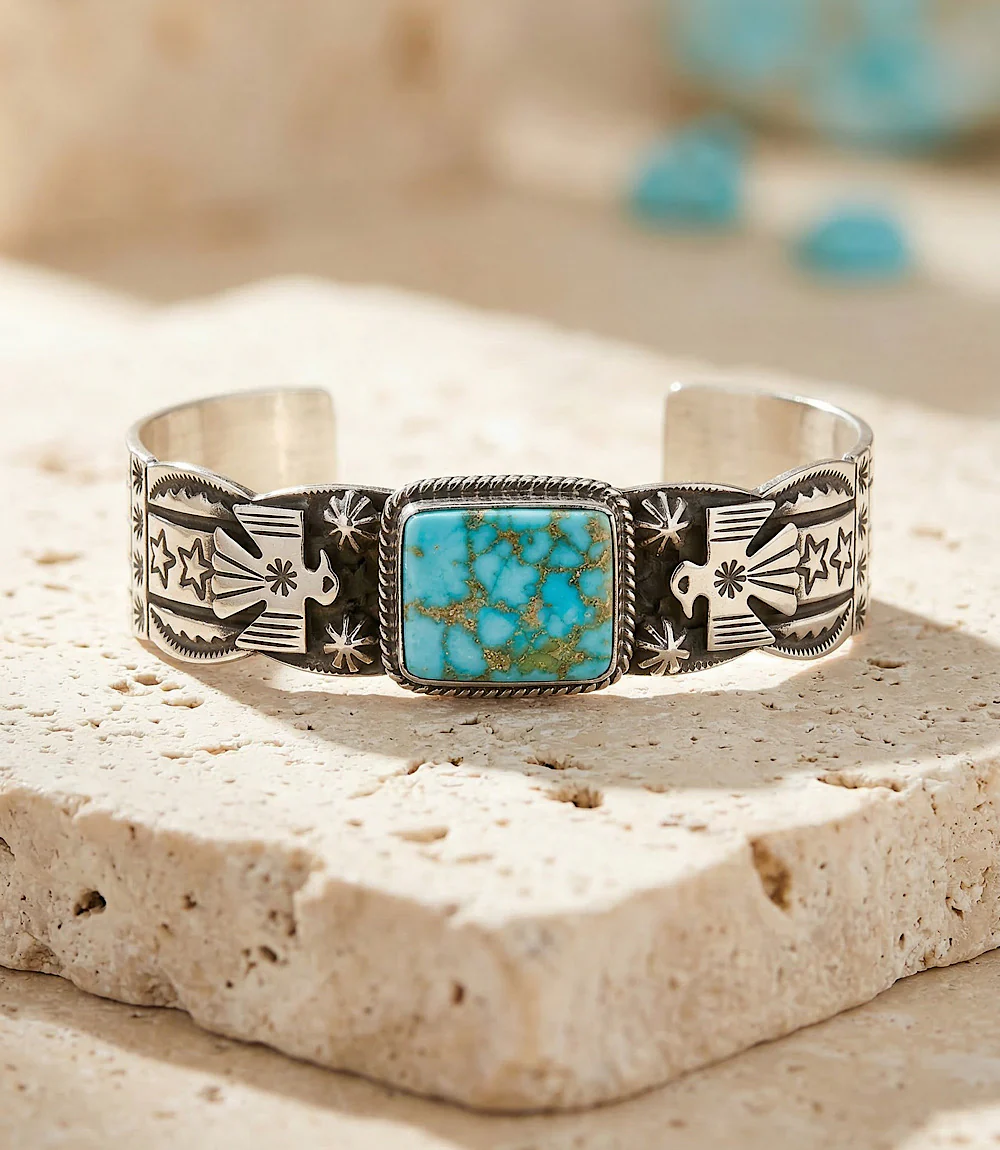 Natural Kingman Turquoise Thunderbird Bracelet - Image 4