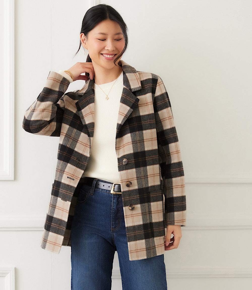 Oversized Brushed Plaid Blazer - Image 8