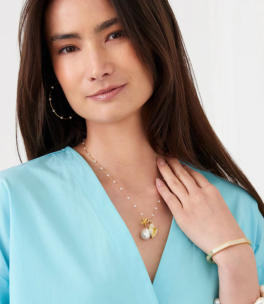 Pearl Beaded Ocean Charm Necklace - Image 2