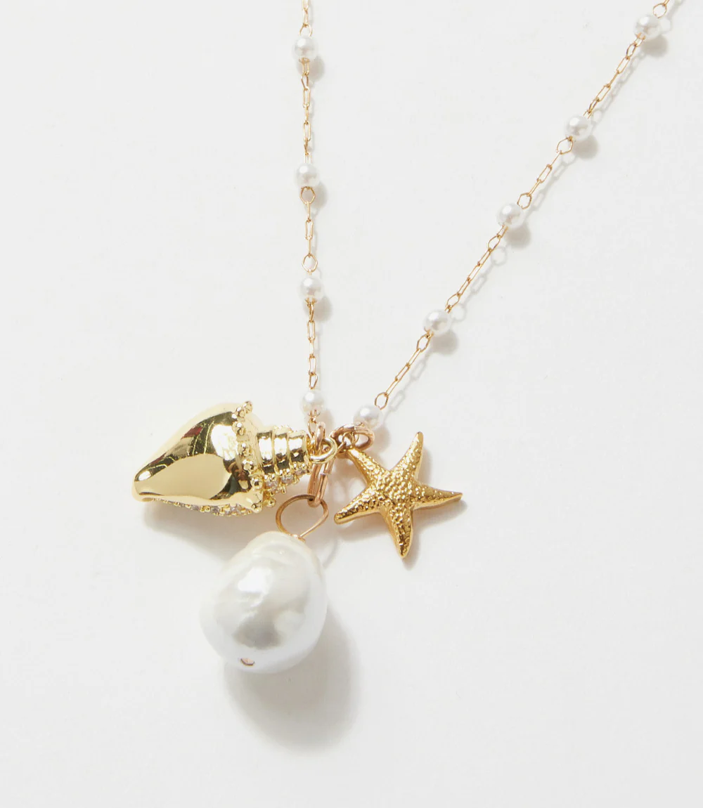 Pearl Beaded Ocean Charm Necklace - Image 3