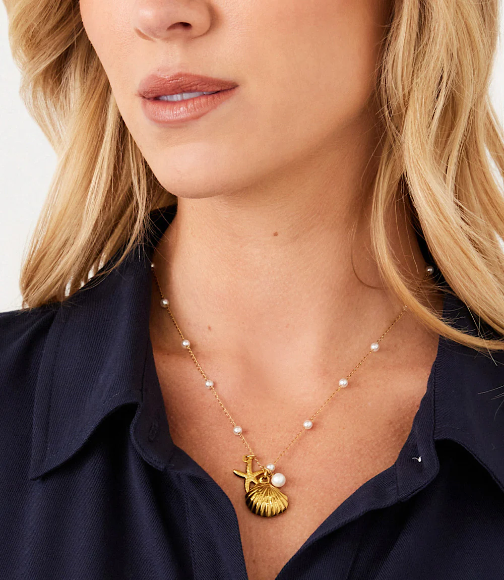 Pearl Beaded Ocean Charm Necklace - Image 4