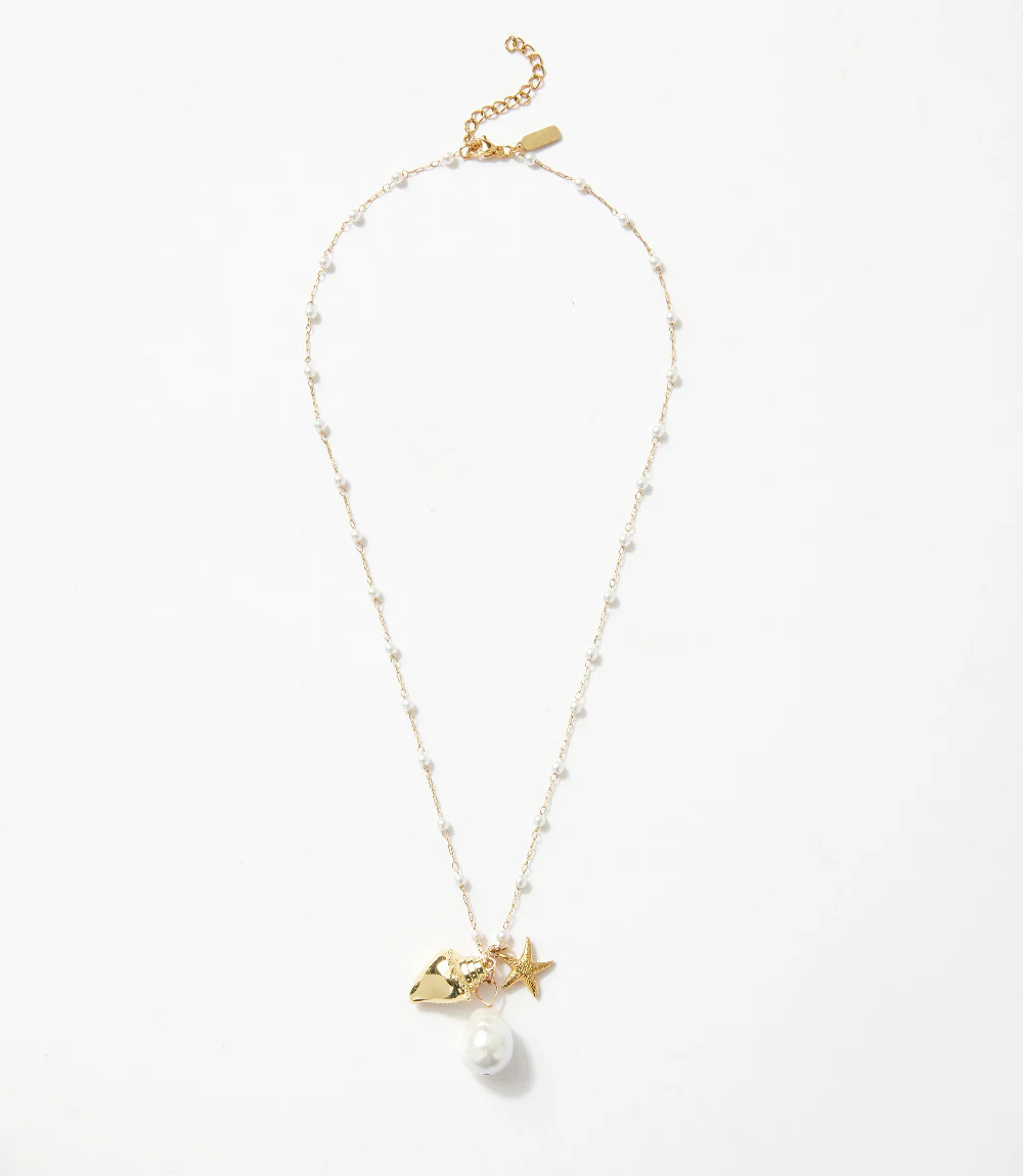 Pearl Beaded Ocean Charm Necklace - Image 5