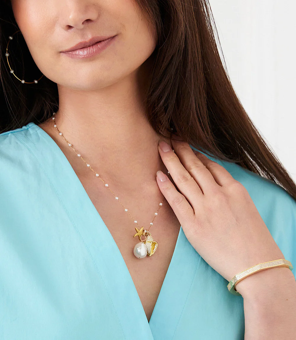 Pearl Beaded Ocean Charm Necklace - Image 6