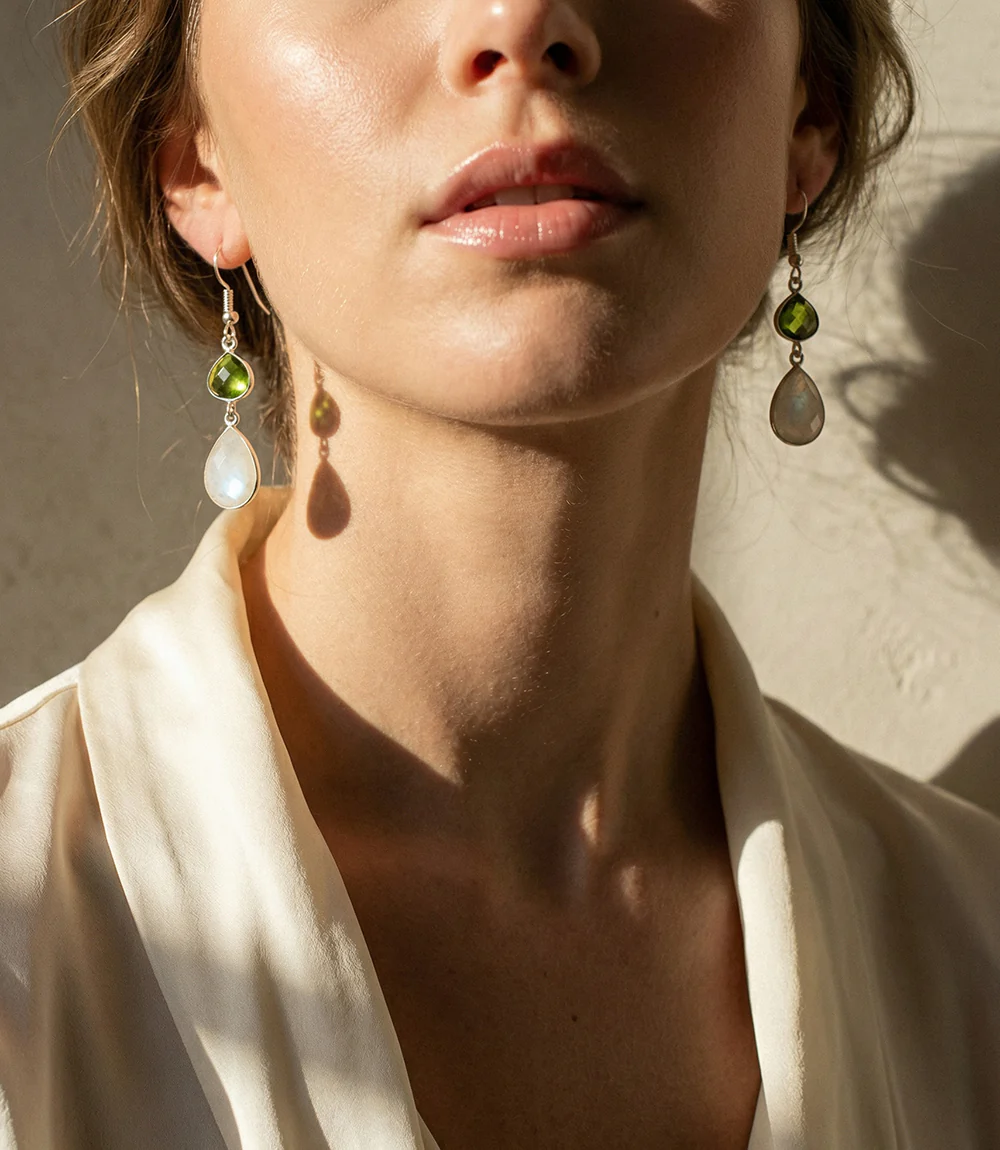 Peridot And Moonstone Earrings