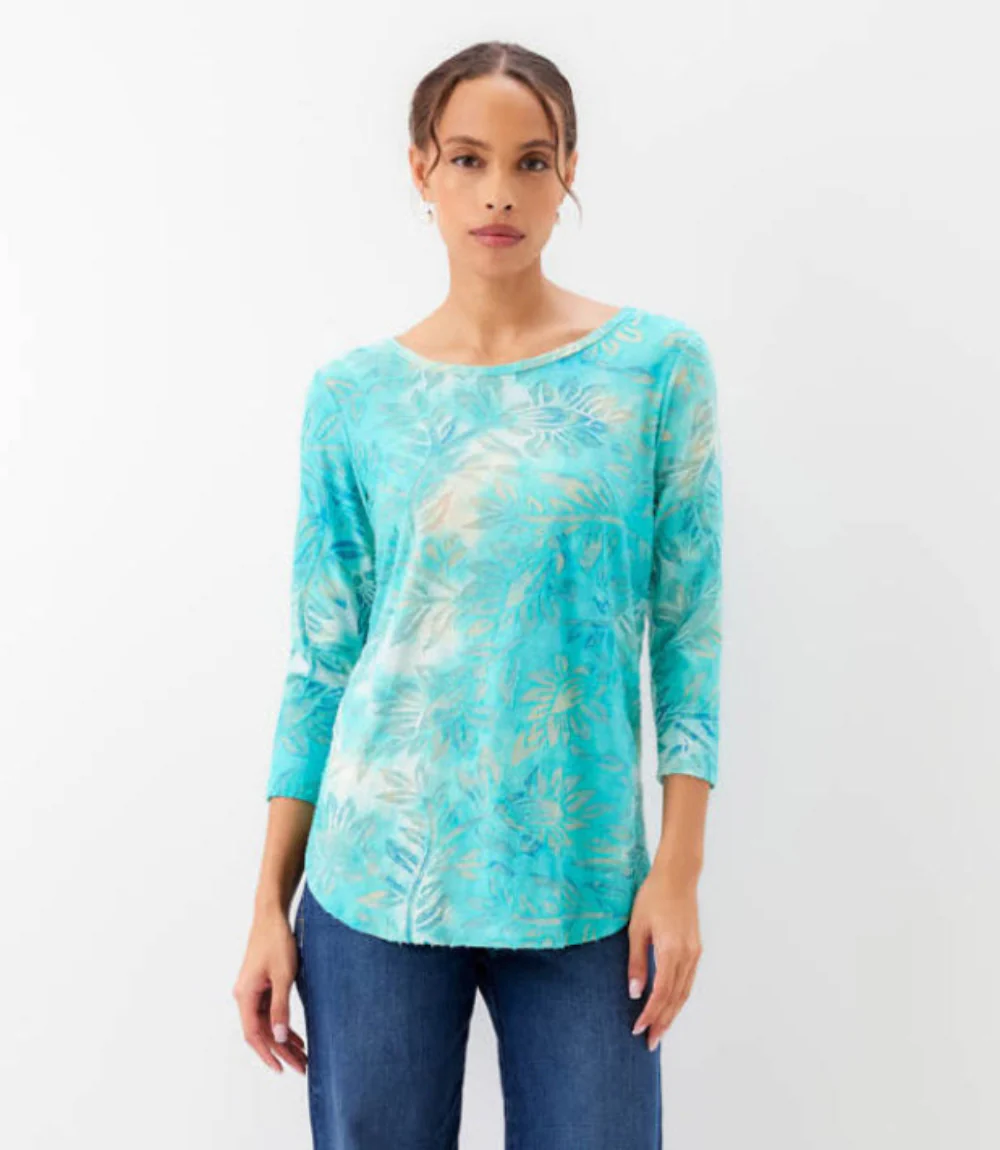 Petite Size 3/4 Sleeve Burnout Shirttail Top - Image 2