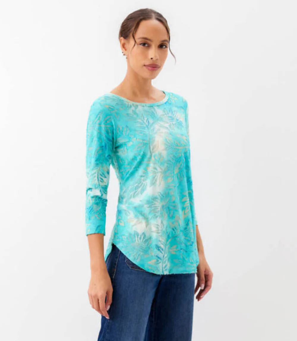 Petite Size 3/4 Sleeve Burnout Shirttail Top - Image 3
