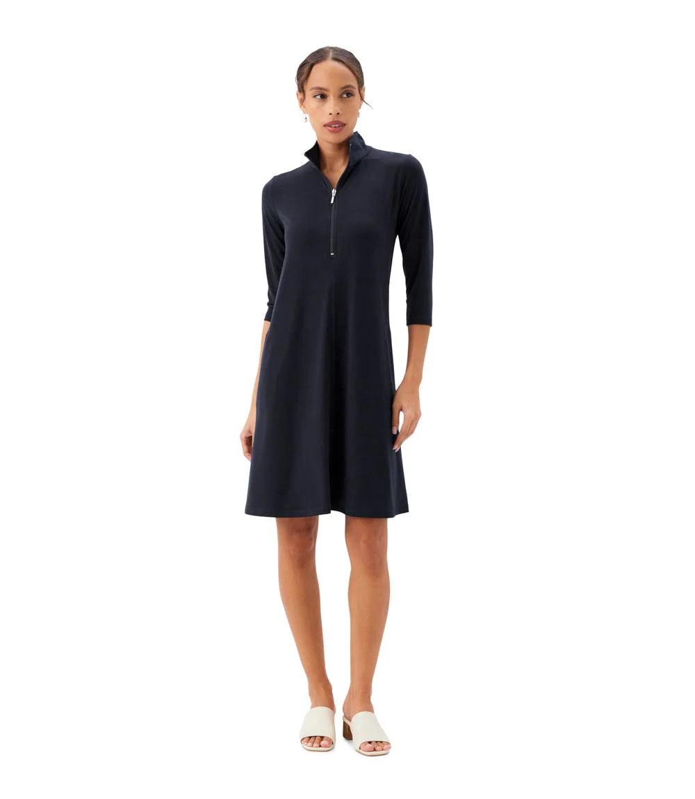 Petite Size 3/4 Sleeve Zip-Up Travel Jersey Dress - Image 2