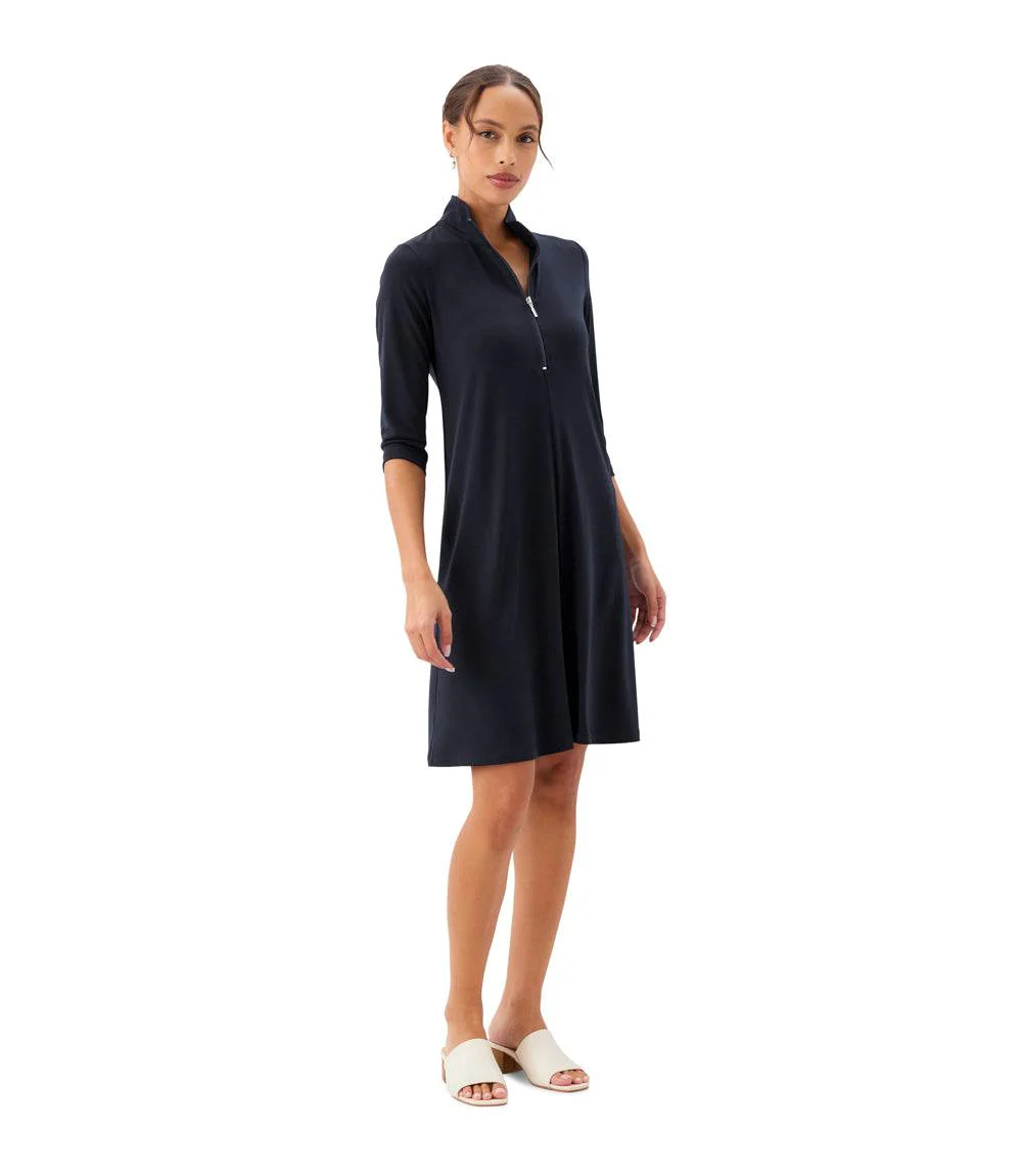 Petite Size 3/4 Sleeve Zip-Up Travel Jersey Dress - Image 3