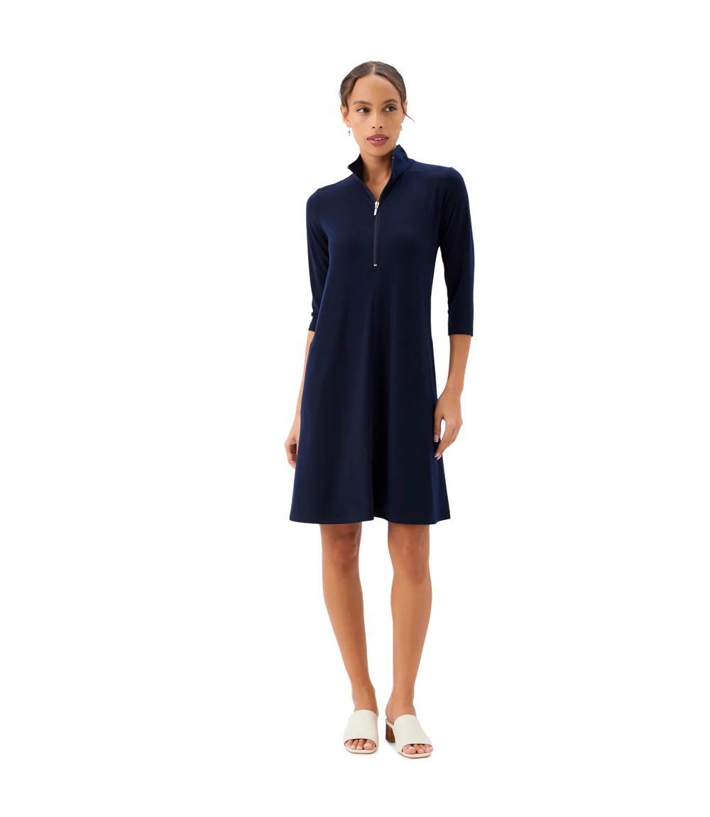 Petite Size 3/4 Sleeve Zip-Up Travel Jersey Dress - Image 2